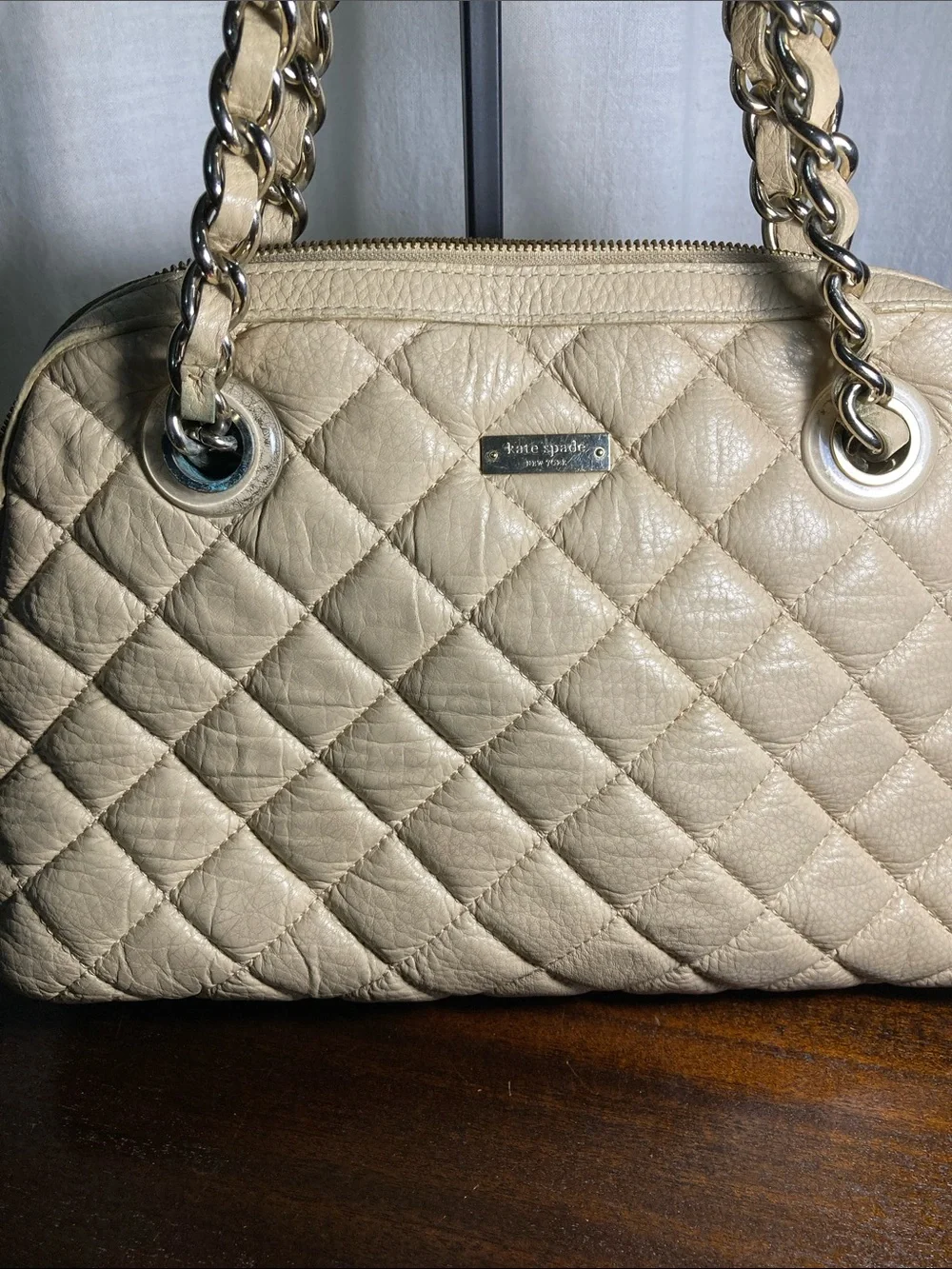 Kate Spade Georgiana Quilted Cream Leather Shoulder Bag with Chain Straps
